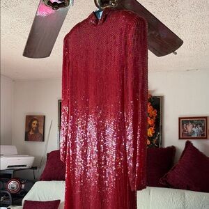 Red Sequin Long Sleeve Dress